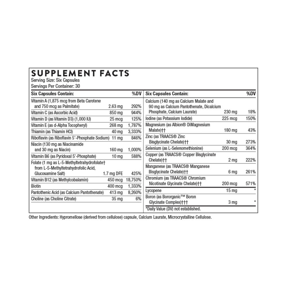 Supplement facts label with detailed nutritional information on a white background
