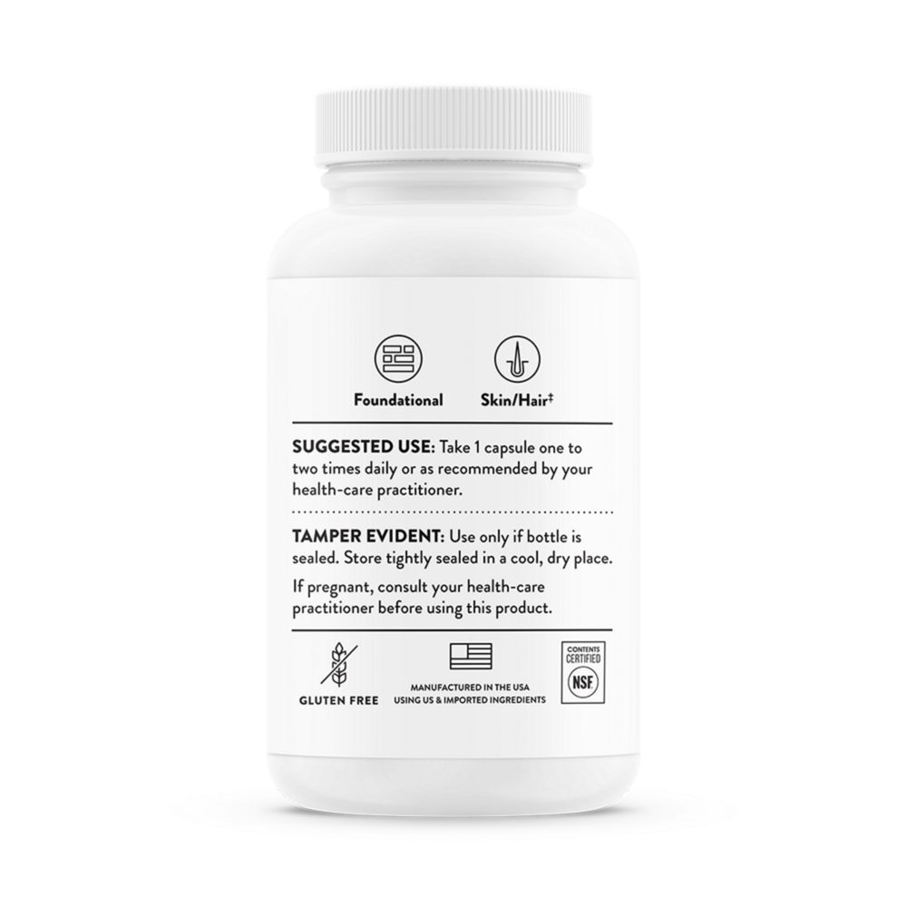 White supplement bottle with label on a white background