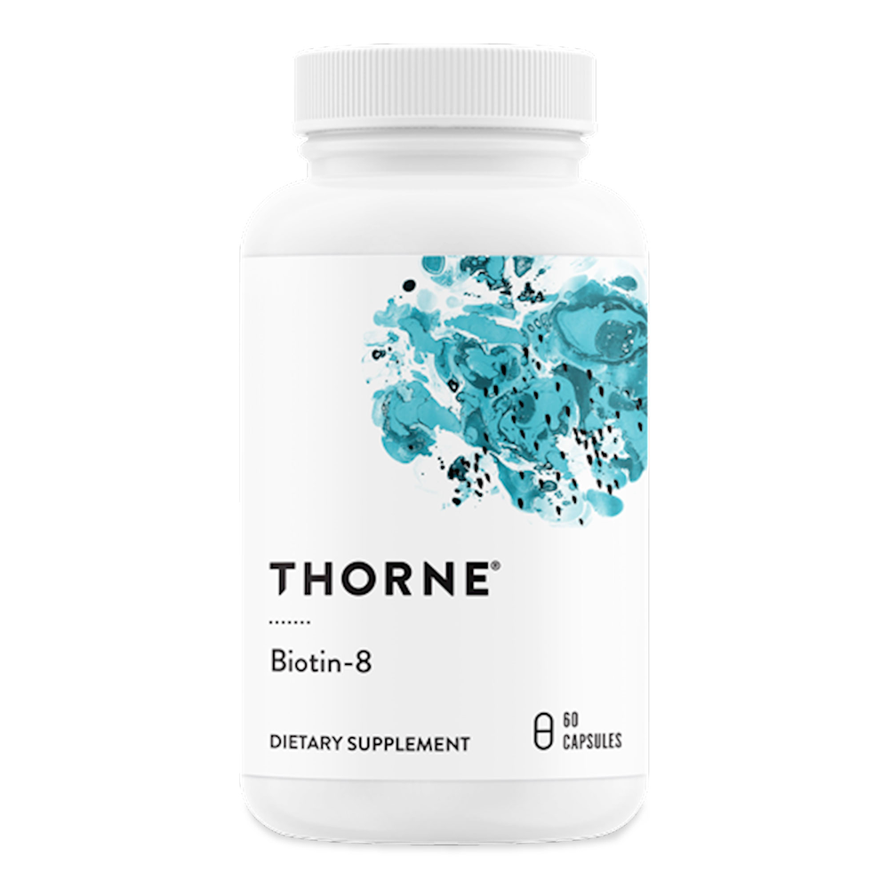 Thorne Biotin-8 dietary supplement bottle on a white background