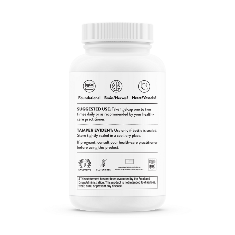 Supplement bottle label with text and icons on a white background