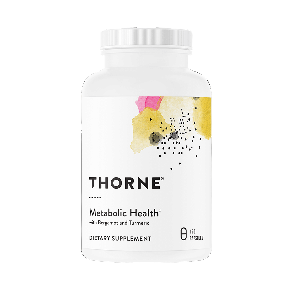 Thorne Metabolic Health dietary supplement bottle on a white background