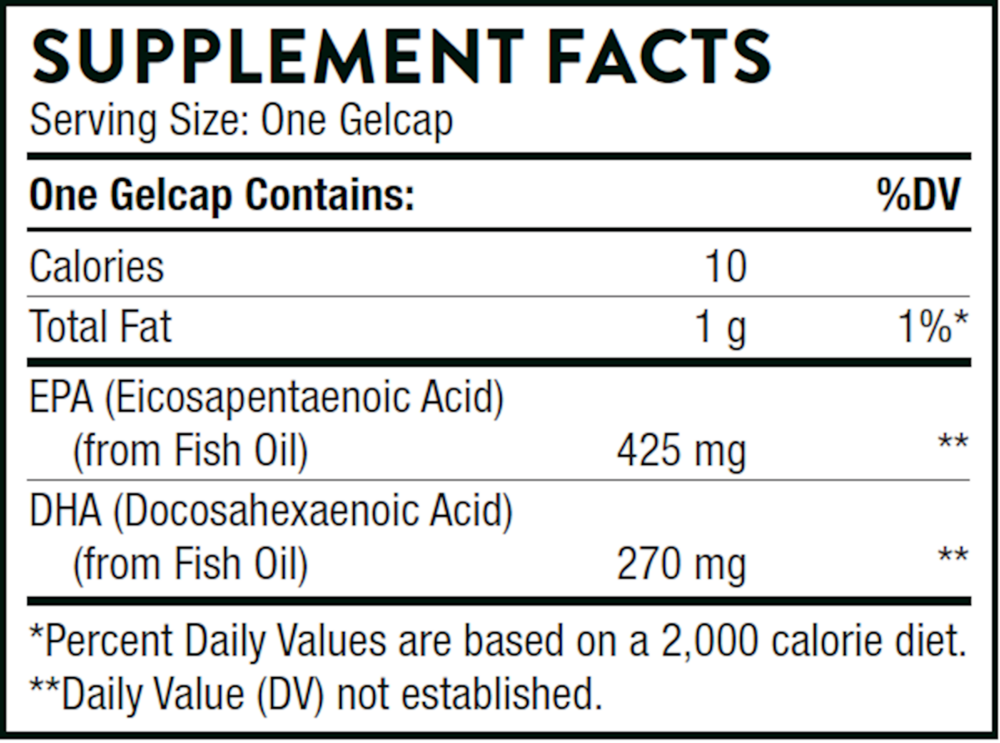 Supplement facts label for gelcaps with fish oil content