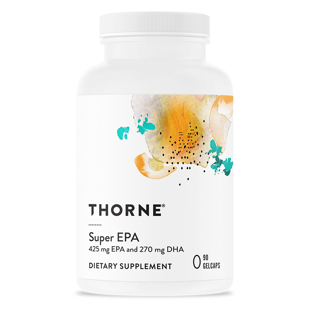 Thorne Super EPA dietary supplement bottle on a white background