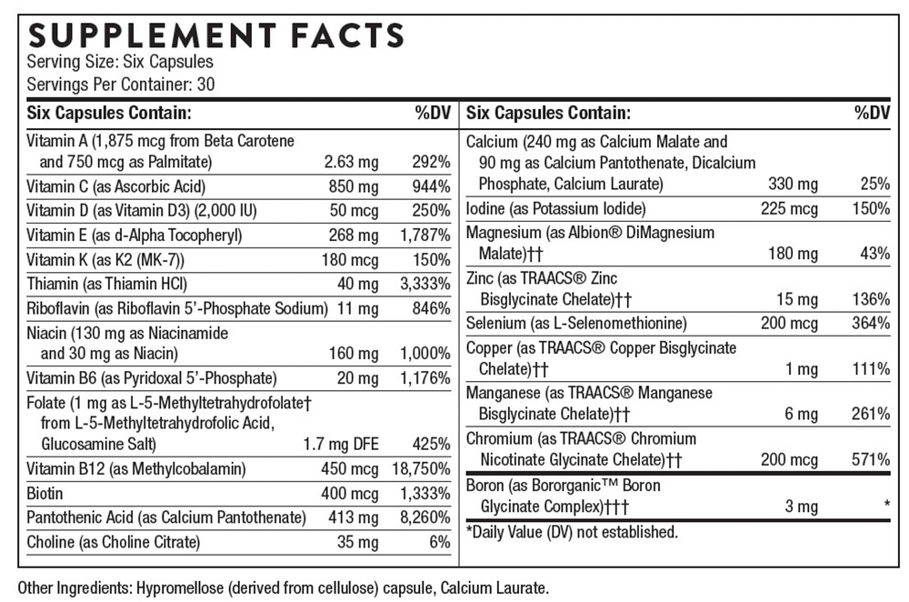 Supplement facts label with detailed nutritional information on a black background
